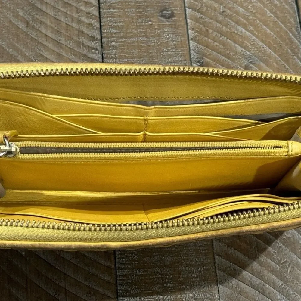 Cole Haan Heritage Weave Yellow Leather Wallet See pics for pen mark